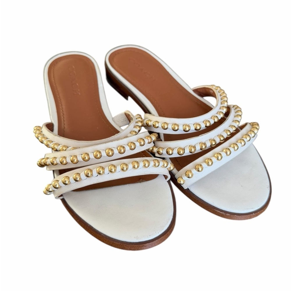 Coach White and gold strappy slide in studded Sandals - Picture 3 of 5